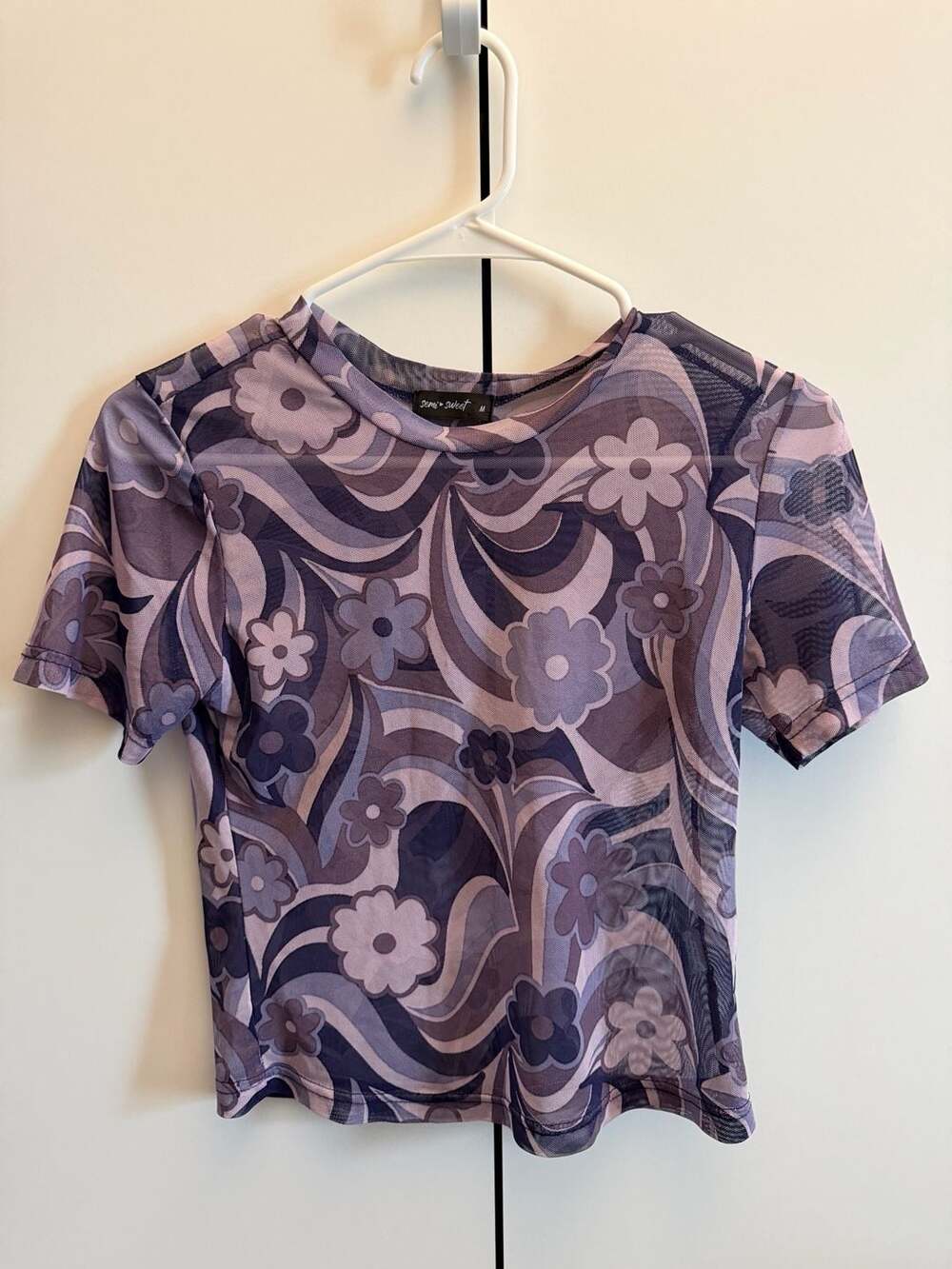 Semi Sweet Mesh Top Purple Floral Swirl Y2K